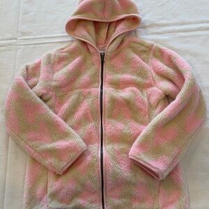 Hanna Andersson Pink and Cream Hearts Kids Fleece Hoodie Jacket
